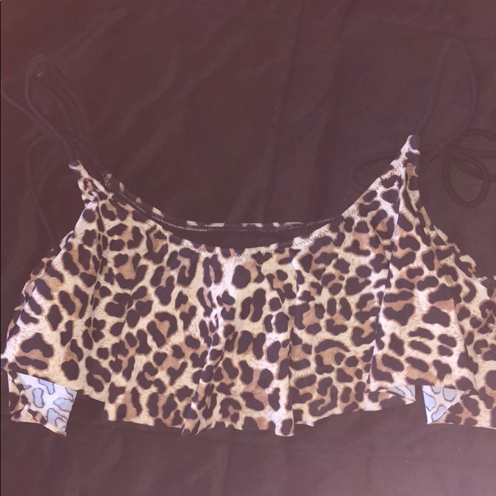 Tie top cheetah bathing suit top